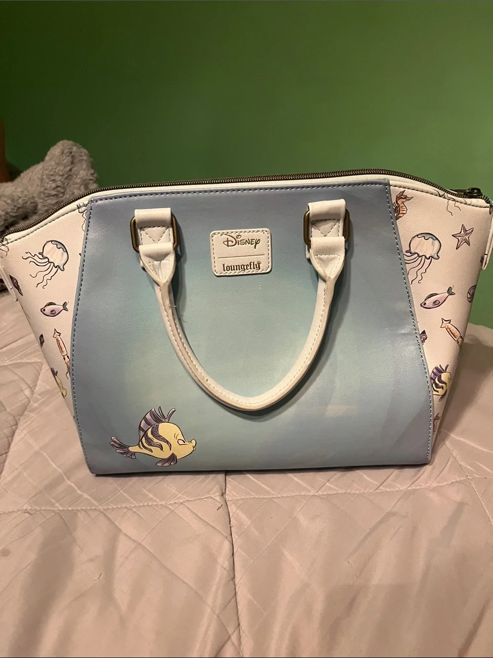 Ariel loungefly Illustration Dome Satchel - Blue and White Mermaid Handbag